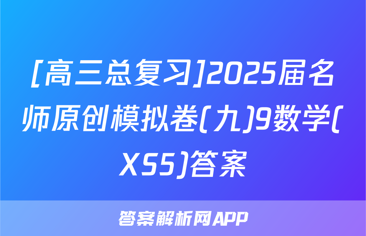 [高三总复习]2025届名师原创模拟卷(九)9数学(XS5)答案