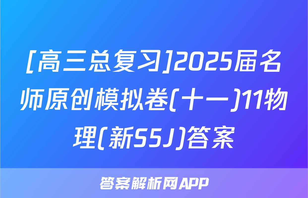 [高三总复习]2025届名师原创模拟卷(十一)11物理(新S5J)答案