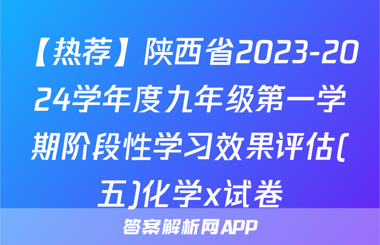 【热荐】陕西省2023-2024学年度九年级第一学期阶段性学习效果评估(五)化学x试卷