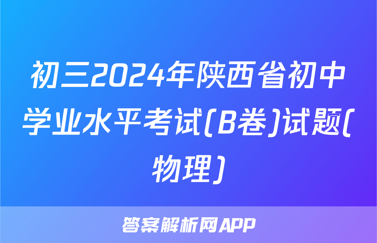初三2024年陕西省初中学业水平考试(B卷)试题(物理)
