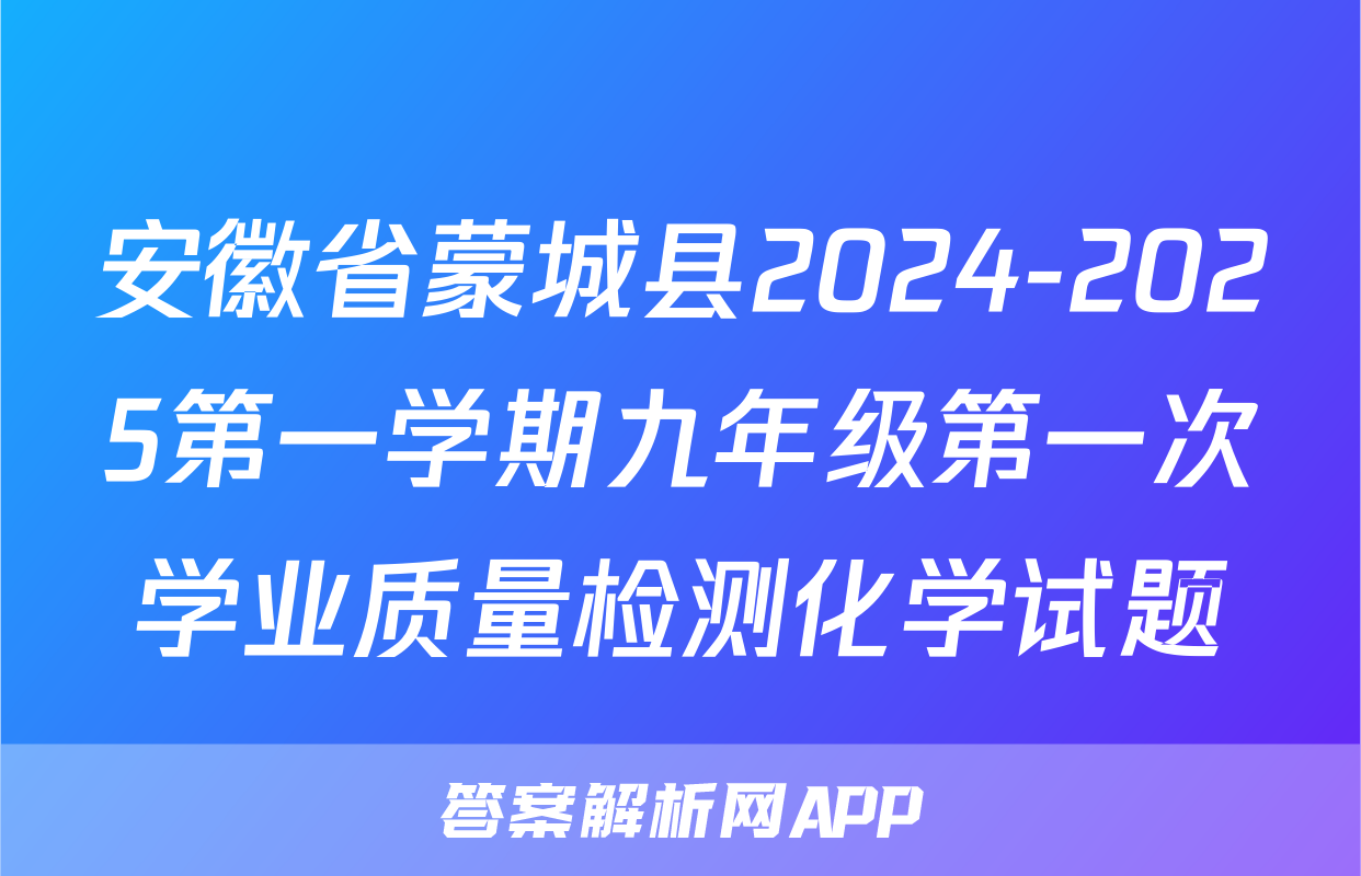 安徽省蒙城县2024-2025第一学期九年级第一次学业质量检测化学试题