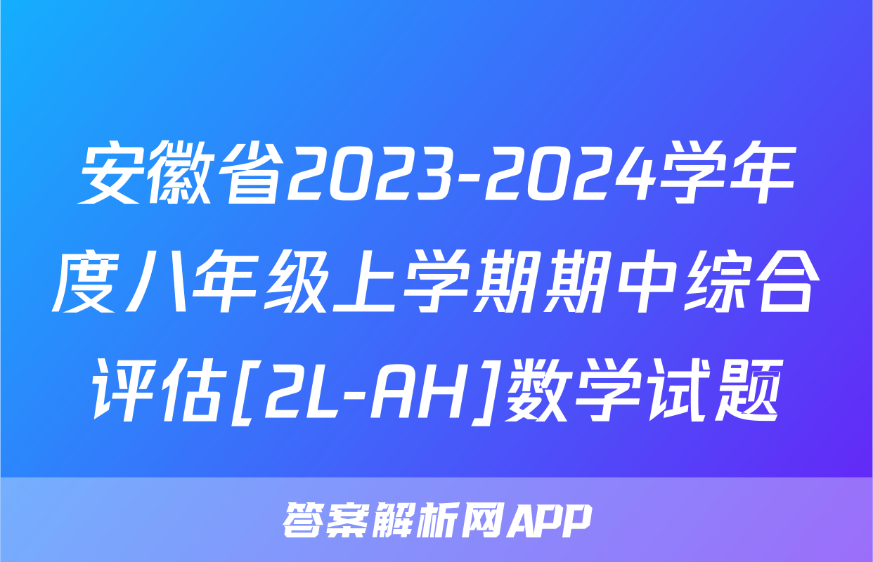 安徽省2023-2024学年度八年级上学期期中综合评估[2L-AH]数学试题