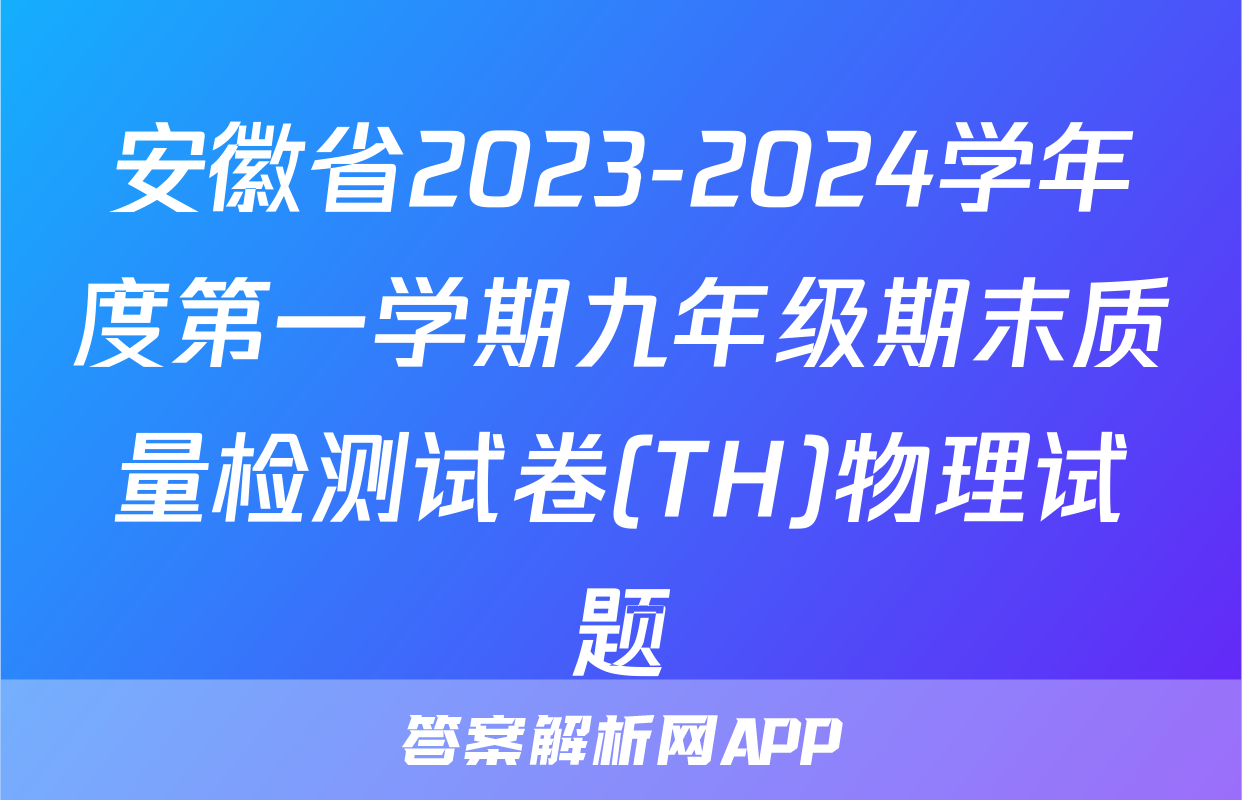 安徽省2023-2024学年度第一学期九年级期末质量检测试卷(TH)物理试题