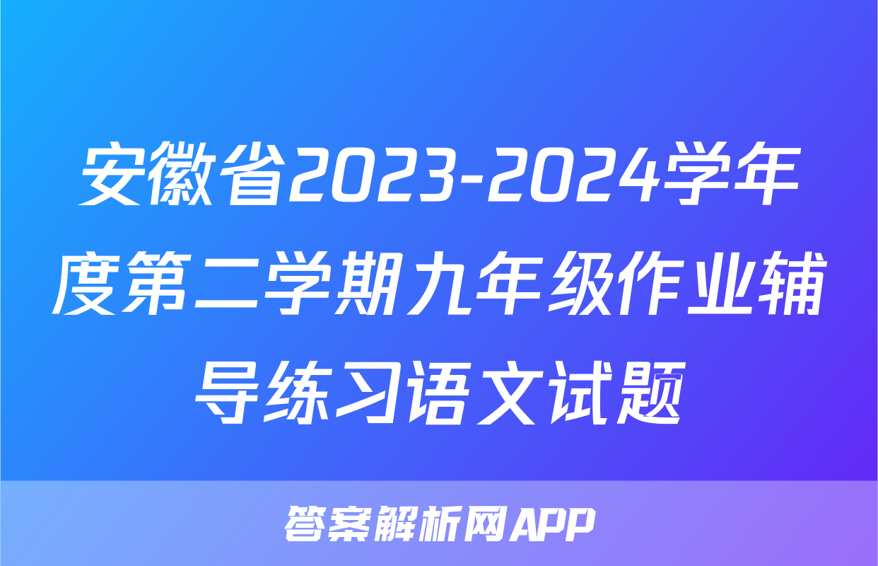 安徽省2023-2024学年度第二学期九年级作业辅导练习语文试题