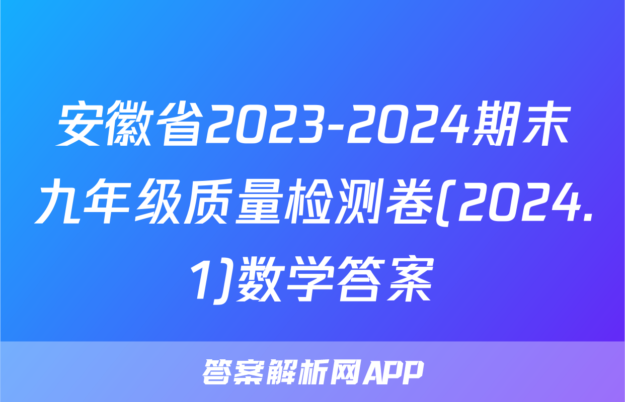 安徽省2023-2024期末九年级质量检测卷(2024.1)数学答案