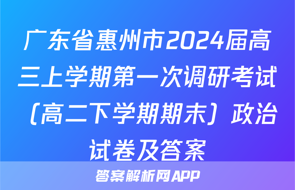 广东省惠州市2024届高三上学期第一次调研考试（高二下学期期末）政治试卷及答案