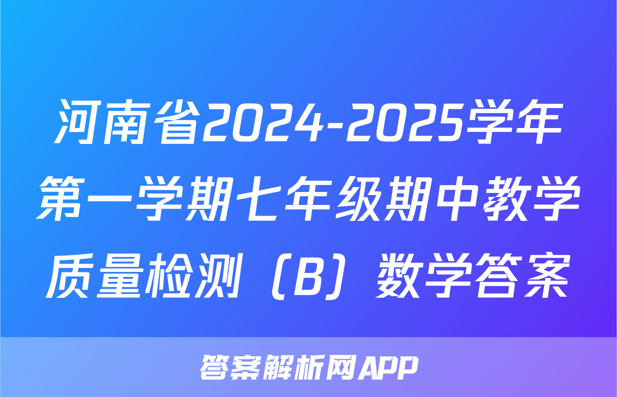 河南省2024-2025学年第一学期七年级期中教学质量检测（B）数学答案