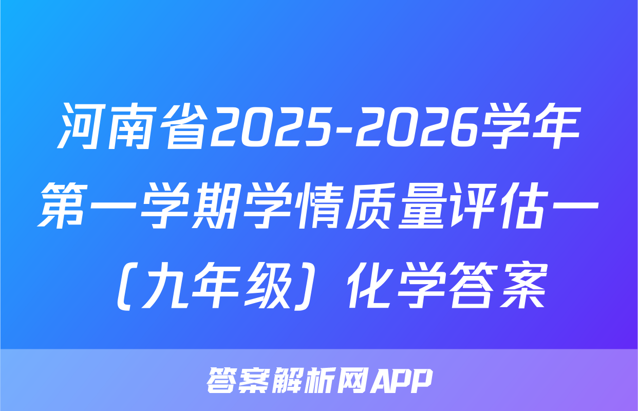 河南省2025-2026学年第一学期学情质量评估一（九年级）化学答案