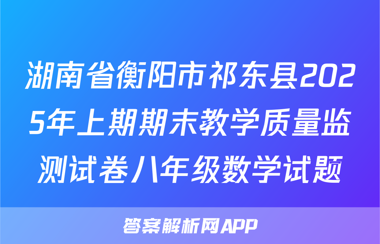 湖南省衡阳市祁东县2025年上期期末教学质量监测试卷八年级数学试题