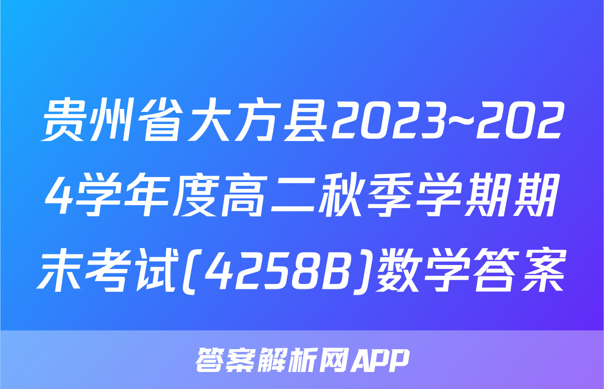 贵州省大方县2023~2024学年度高二秋季学期期末考试(4258B)数学答案