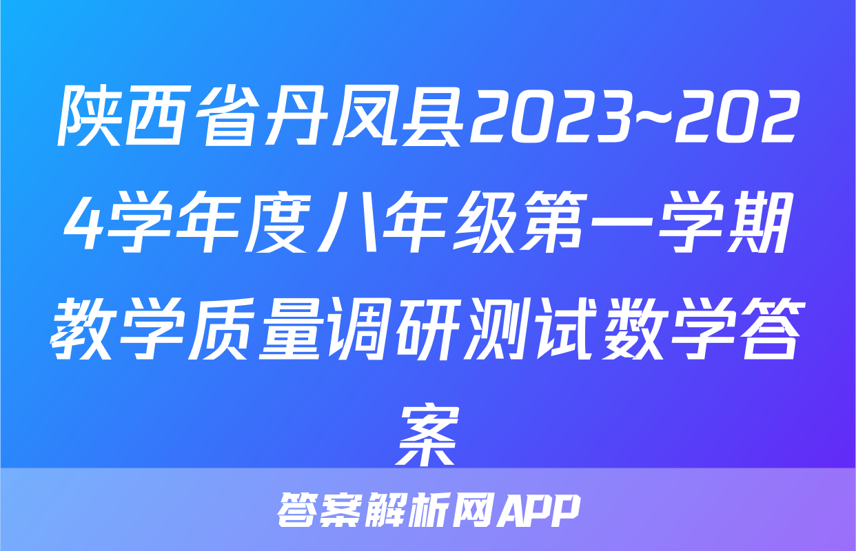 陕西省丹凤县2023~2024学年度八年级第一学期教学质量调研测试数学答案