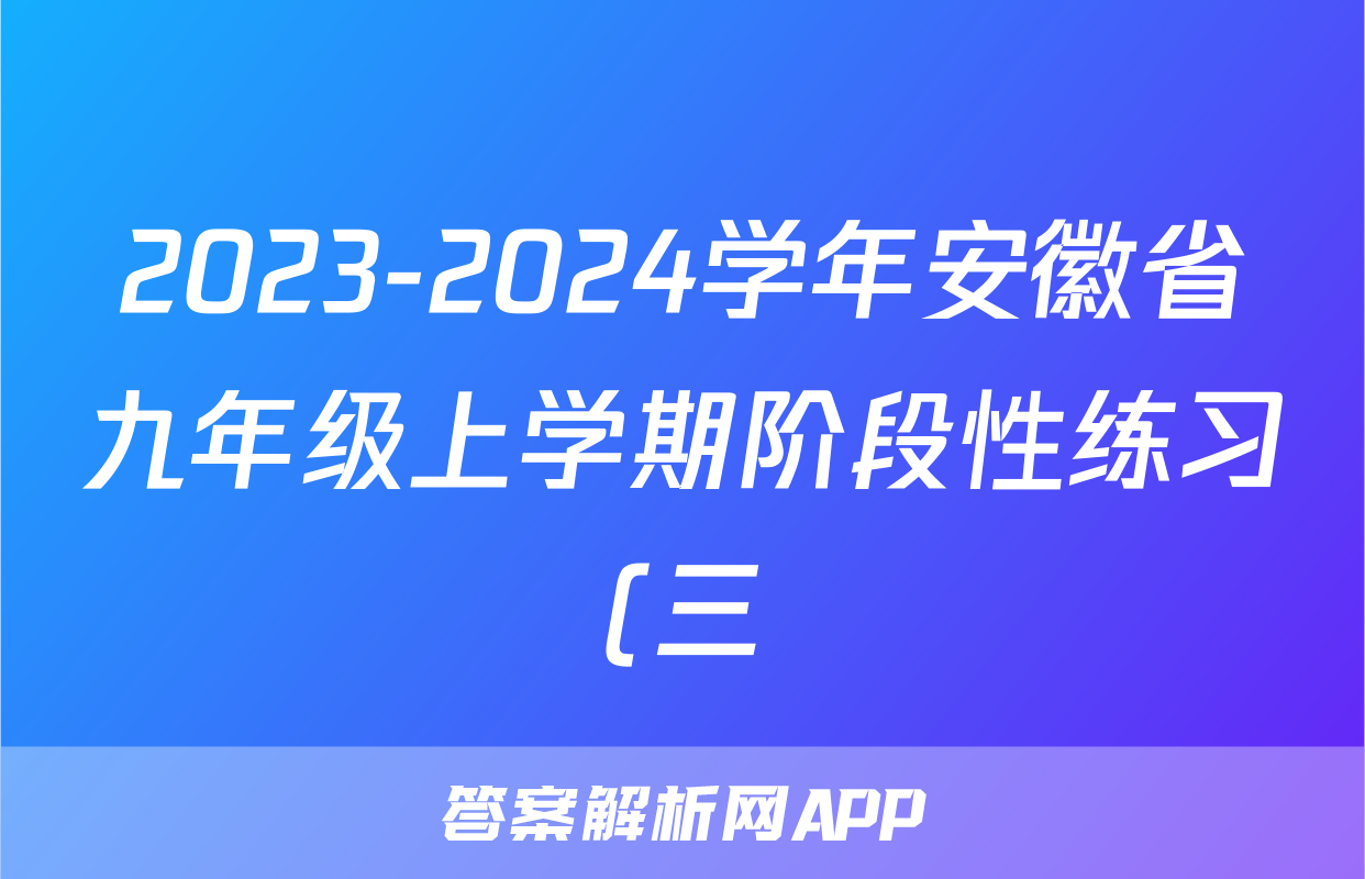 2023-2024学年安徽省九年级上学期阶段性练习(三)3化学答案