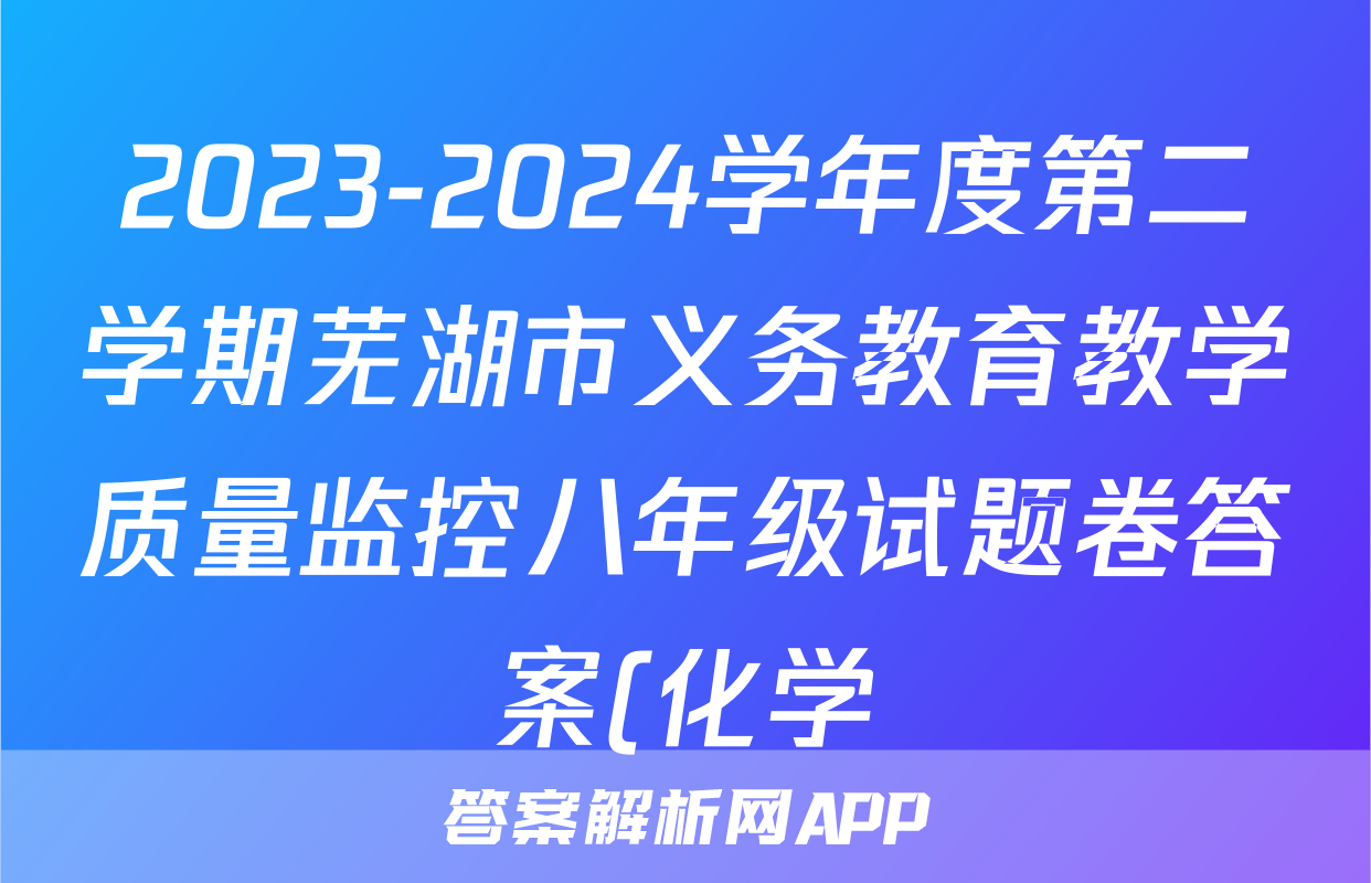 2023-2024学年度第二学期芜湖市义务教育教学质量监控八年级试题卷答案(化学)