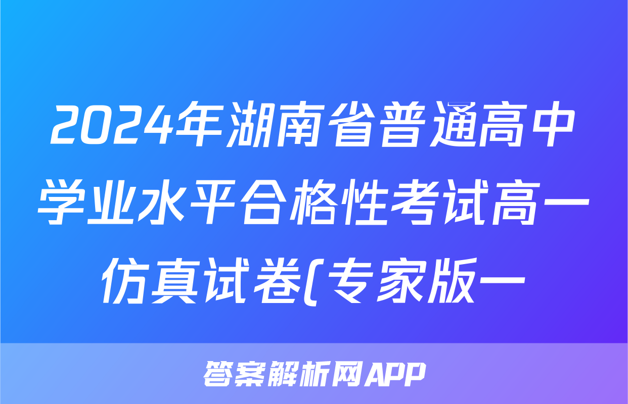 2024年湖南省普通高中学业水平合格性考试高一仿真试卷(专家版一)化学答案