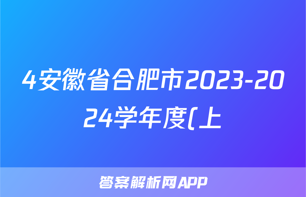 4安徽省合肥市2023-2024学年度(上)教学诊断练习化学试卷答案