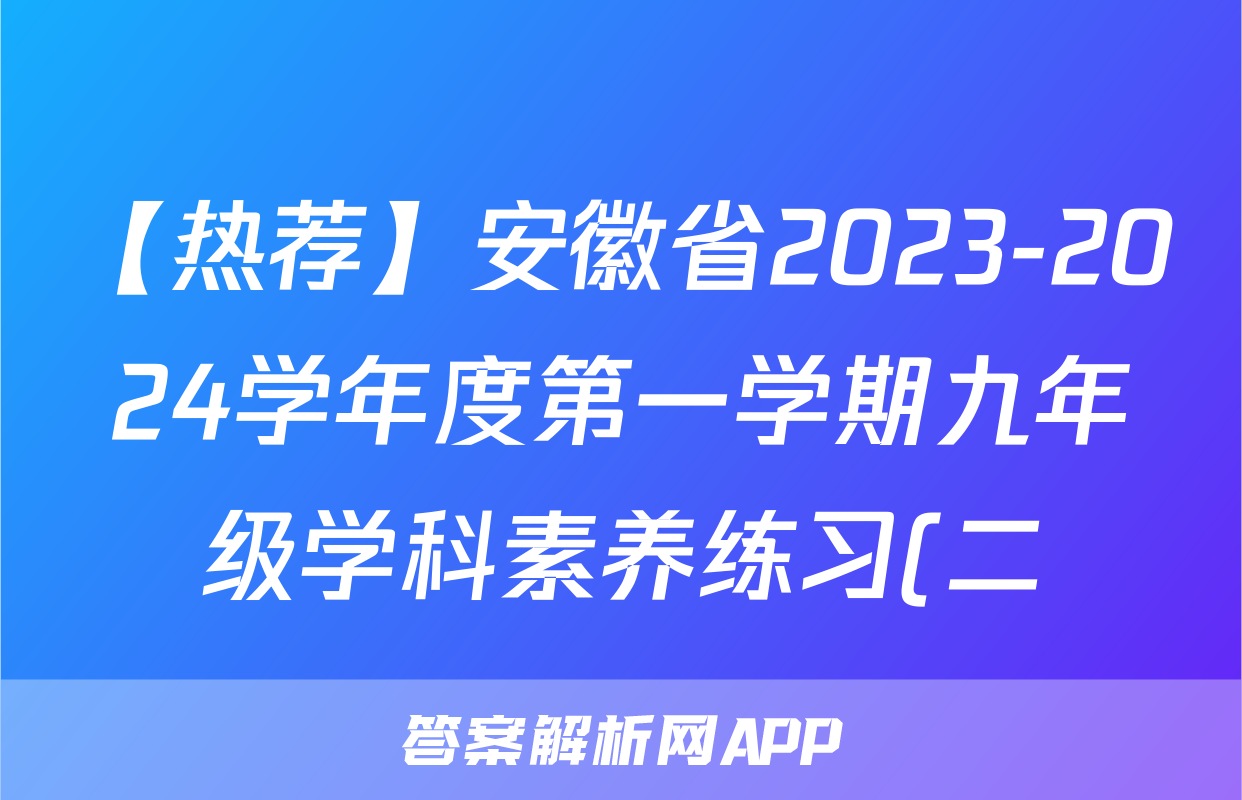 【热荐】安徽省2023-2024学年度第一学期九年级学科素养练习(二)化学x试卷