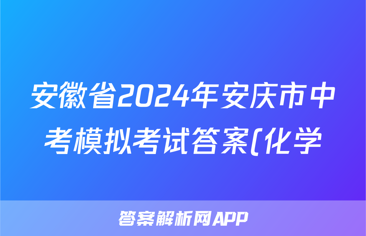 安徽省2024年安庆市中考模拟考试答案(化学)