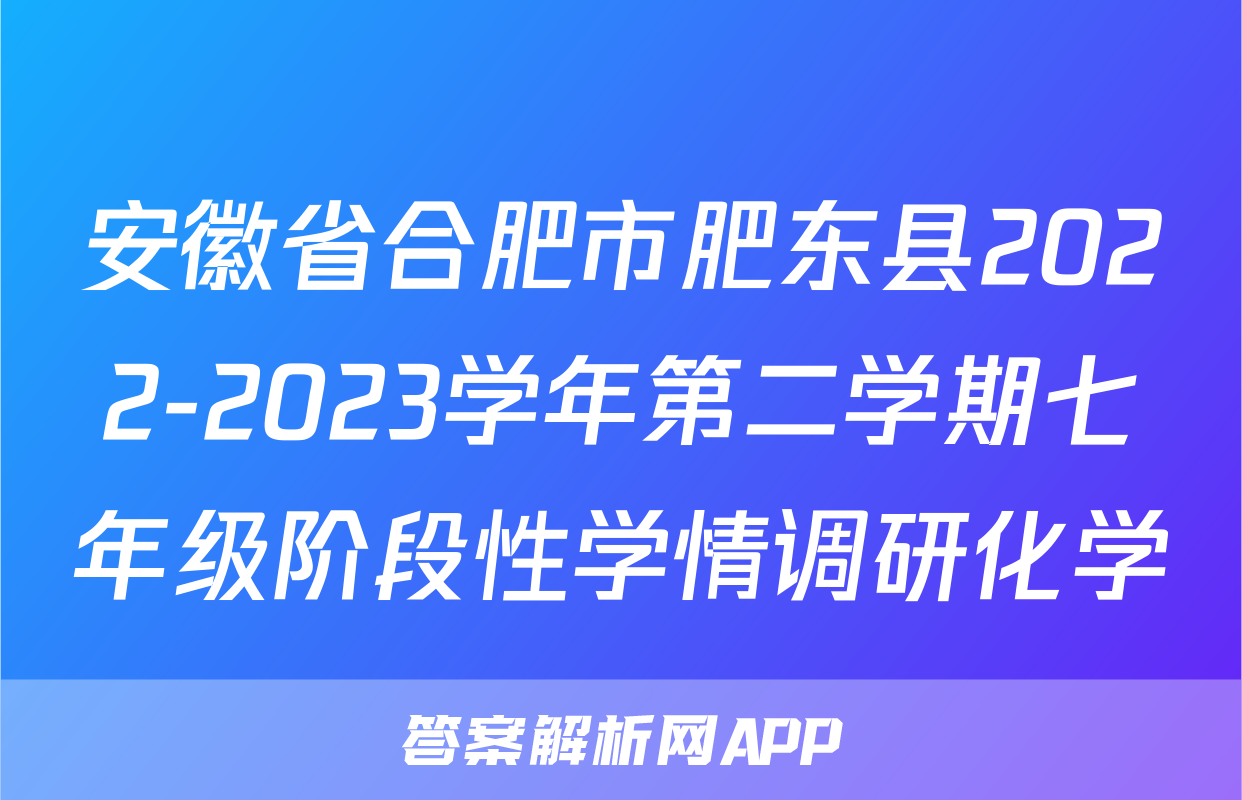 安徽省合肥市肥东县2022-2023学年第二学期七年级阶段性学情调研化学