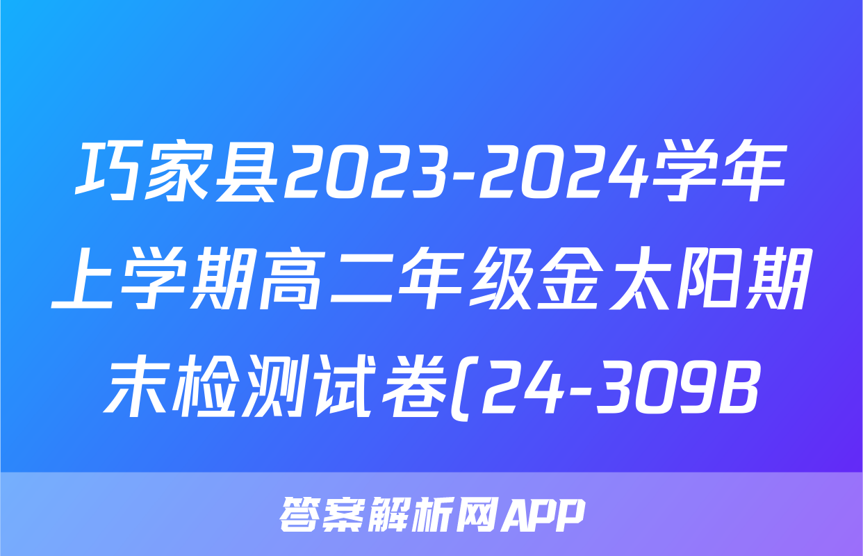 巧家县2023-2024学年上学期高二年级金太阳期末检测试卷(24-309B)化学试题