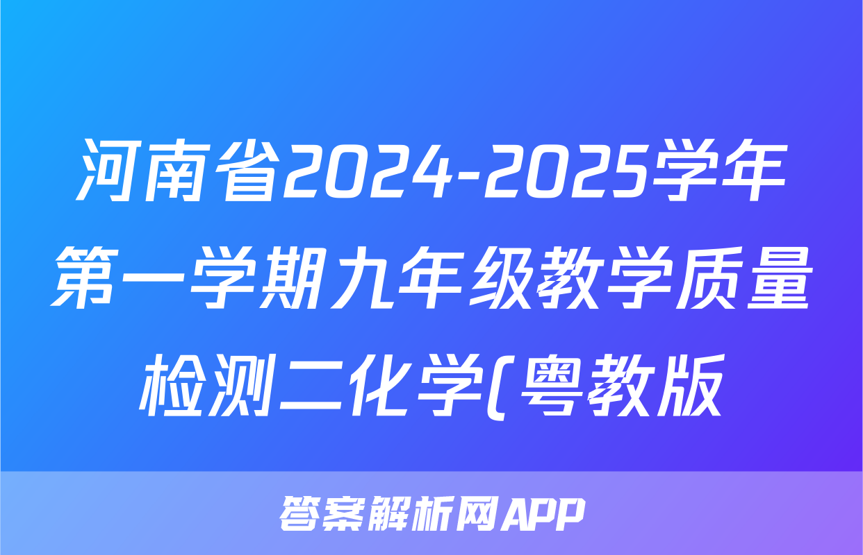 河南省2024-2025学年第一学期九年级教学质量检测二化学(粤教版)试题